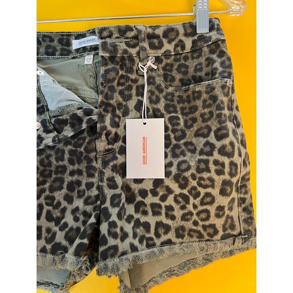 Good American Leopard Short Shorts Womens 2/26 Brown Fringe Hem Zip Fly NWT - Picture 5 of 11
